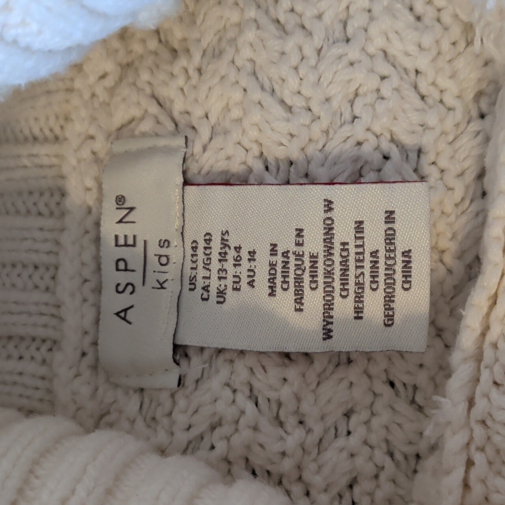 Aspen Kids Turtleneck Poncho Cream Faux Fur Size L 10 Cape Knit - Picture 4 of 11